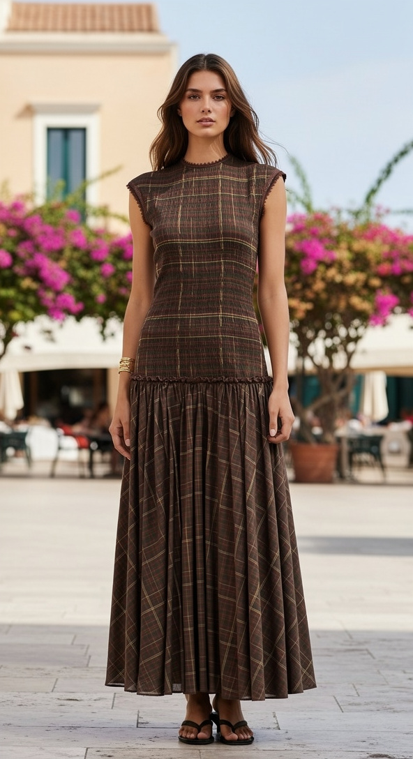 sleeveless plaid casual maxi